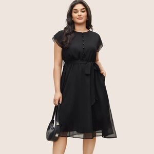 BloomChic Black Midi Dress with Tie Waist